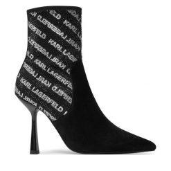Botki KARL LAGERFELD. Czarne botki KARL LAGERFELD, bez wzorów, bez obcasa, na szpilce, bez zapięcia. Za 499.99 zł.