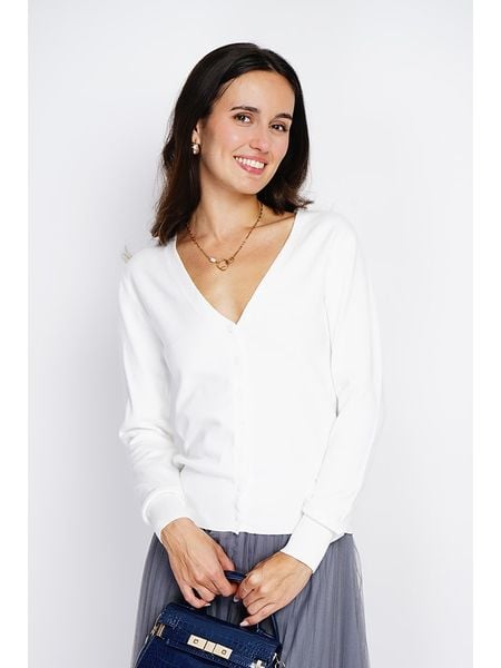 ASSUILI Kardigan w kolorze białym rozmiar: 34. Białe swetry Assuili, bez wzorów, z kaszmiru, bez ramiączek. Za 105.63 zł.