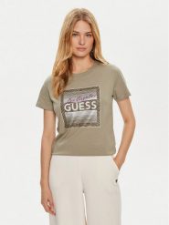 Guess T-Shirt W4YI17 I3Z14 Zielony Regular Fit. Zielone t-shirty Guess, xs, z aplikacjami, z bawełny, bez kołnierzyka, bez ramiączek. Za 109.99 zł.