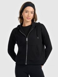 4F Bluza dresowa rozpinana z kapturem damska - czarna M. Czarne bluzy z kapturem 4f, m, bez wzorów, z bawełny, z kapturem, trekkingowe. Za 169.99 zł.