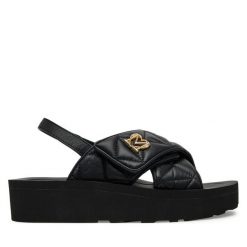 Sandały LOVE MOSCHINO. Czarne sandały Love Moschino, bez wzorów, bez obcasa, na płaskiej podeszwie, bez zapięcia. Za 939.99 zł.