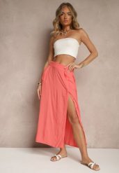 Pomarańczowa Rozkloszowana Spódnica z Wiskozy z Kieszeniami Galmira. Brązowe spódnice Renee, na co dzień, l, bez wzorów, z materiału, eleganckie, midi, rozkloszowane. W wyprzedaży za 55.99 zł.