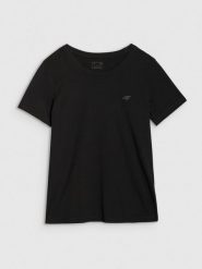 4F T-shirt regular gładki damski - czarny XL. Czarne t-shirty 4f, xl, bez wzorów, z bawełny, klasyczne, bez kołnierzyka, bez ramiączek. Za 49.99 zł.