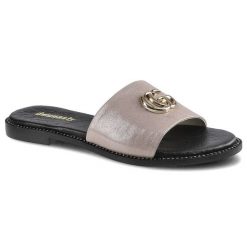 Klapki damskie Dwunasty Shoes, z szerokim paskiem z przodu płaską podeszwą oraz ozdobnym detalem na cholewce, różowe, 907-1. Czerwone klapki Dwunasty Shoes, bez wzorów, ze skóry, eleganckie, bez obcasa, na obcasie, bez zapięcia. Za 205.00 zł.