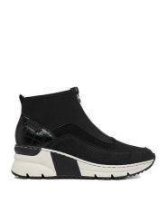 Rieker Botki CEO-N6352-00 Czarny. Czarne botki Rieker, bez wzorów, z materiału, bez obcasa, na koturnie, bez zapięcia. Za 329.99 zł.