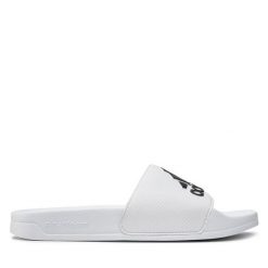Klapki adidas. Białe klapki adidas, bez wzorów, bez obcasa, bez zapięcia. Za 129.99 zł.