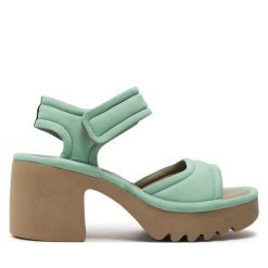 Sandały Fly London. Zielone sandały Fly London, bez wzorów, bez obcasa, na słupku, bez zapięcia. Za 749.99 zł.