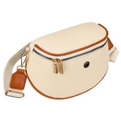 Saszetka damska w kolorze ecru z brązowymi elementami, zamykana suwakiem - Peterson. Brązowe nerki i saszetki Peterson, bez wzorów, z syntetyku, bez dodatków. Za 74.00 zł.