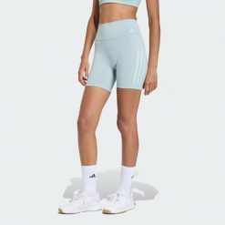 Krótkie legginsy Optime Workout 3-Stripes. Zielone legginsy sportowe adidas, bez wzorów, z lycry, z podwyższonym stanem, na fitness i siłownię. Za 199.00 zł.