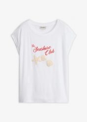 T-shirt z miękkiej wiskozy. Białe t-shirty bonprix, bez wzorów, z wiskozy, bez kołnierzyka, bez ramiączek. Za 37.99 zł.