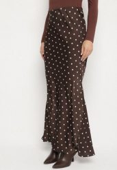 Brązowa Trapezowa Spódnica w Groszki z Wysokim Stanem Pavea. Brązowe spódnice Born2be, na co dzień, l, bez wzorów, eleganckie, maxi, koszulowe. Za 109.99 zł.