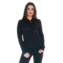 Damska podstawowa bluza z kapturem i zamkiem. Czarne bluzy LEONE 1947 APPAREL, l, bez wzorów, z tkaniny, sportowe, bez ramiączek, z kapturem. W wyprzedaży za 167.70 zł.