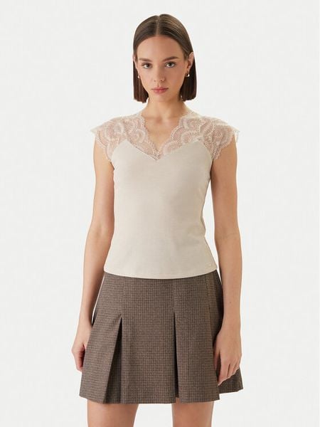 Morgan Bluzka 251-DELI Beżowy Slim Fit. Brązowe bluzki Morgan, m, bez wzorów, z syntetyku, bez kołnierzyka, bez ramiączek. Za 129.99 zł.