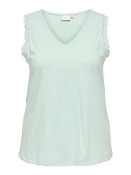 ONLY Carmakoma Top "Lila" w kolorze turkusowym rozmiar: 42/44. Niebieskie topy Only Carmakoma, bez wzorów, z bawełny, bez kołnierzyka, bez ramiączek. Za 48.50 zł.