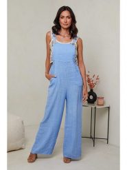 Le Monde du Lin Lniane ogrodniczki w kolorze błękitnym rozmiar: 40/42. Niebieskie kombinezony Le Monde du Lin, bez wzorów, ze lnu, klasyczne, bez kołnierzyka, bez ramiączek. Za 152.99 zł.