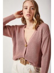 Happiness Istanbul Kardigan w kolorze jasnoróżowym rozmiar: S/M. Różowe swetry Happiness Istanbul, m, bez wzorów, ze splotem, bez ramiączek. Za 70.08 zł.