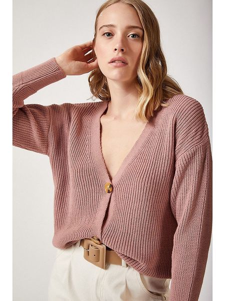 Happiness Istanbul Kardigan w kolorze jasnoróżowym rozmiar: S/M. Różowe swetry Happiness Istanbul, m, bez wzorów, ze splotem, bez ramiączek. Za 66.00 zł.