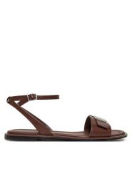 Calvin Klein Sandały Flat Sandal W/Ck Hw - Lth HW0HW02367 Brązowy. Brązowe sandały Calvin Klein, bez wzorów, ze skóry, bez obcasa, na płaskiej podeszwie, bez zapięcia. Za 279.99 zł.