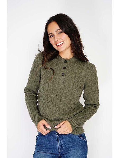 C& Jo Sweter w kolorze khaki rozmiar: 34. Brązowe swetry C& Jo, bez wzorów, klasyczne, bez ramiączek. Za 150.95 zł.