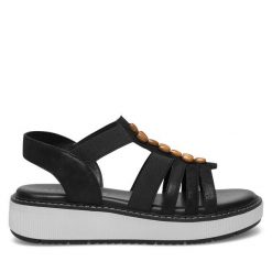 Sandały Lasocki. Czarne sandały Lasocki, bez wzorów, bez obcasa, na koturnie, bez zapięcia. Za 159.99 zł.