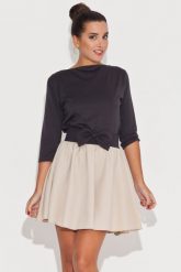 Rozkloszowana Beżowo-Czarna Spódnica z Kokardą. Brązowe spódnice Katrus, xl, bez wzorów, z lycry, rozkloszowane. Za 179.00 zł.