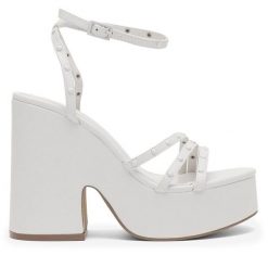 Sandały JENNY. Białe sandały Jenny, bez wzorów, bez obcasa, na słupku, bez zapięcia. Za 189.99 zł.
