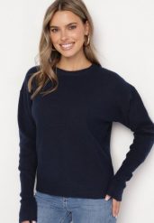 Granatowy Sweter z Domieszką Wełny Parizia. Niebieskie swetry Born2be, na zimę, bez wzorów, z wełny, bez ramiączek. W wyprzedaży za 110.49 zł.