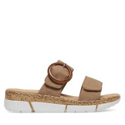 Klapki Rieker. Brązowe klapki Rieker, bez wzorów, bez obcasa, bez zapięcia. Za 289.99 zł.