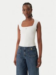 Tommy Jeans Top Smock Seersucker DW0DW22220 Biały Slim Fit. Białe topy Tommy Jeans, l, bez wzorów, z jeansu, bez kołnierzyka, bez ramiączek. Za 149.99 zł.