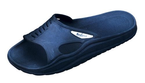 Beco unisex klapki saunowe granatowe. Czarne klapki 47 Brand, bez wzorów, z materiału, bez obcasa, bez zapięcia. Za 186.99 zł.