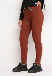 Brązowe Dzianinowe Spodnie z Gumką w Pasie Bikura. Brązowe jeansy Born2be, m, bez wzorów, z dzianiny. Za 69.99 zł.