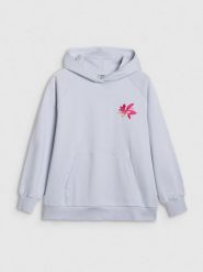 4F Bluza dresowa oversize nierozpinana z kapturem damska - niebieska M/L. Niebieskie bluzy 4f, l, bez wzorów, z bawełny, z kapturem. W wyprzedaży za 99.99 zł.