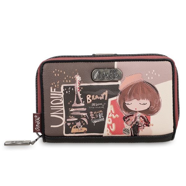 Brązowy Modny Damski Portfel Anekke Mademoiselle. Brązowe portfele Anekke, bez wzorów, z materiału. Za 199.00 zł.