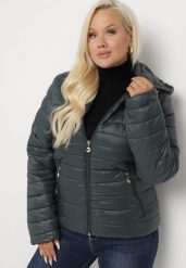 Ciemnozielona Pikowana Kurtka z Odpinanym Kapturem Nevettoria. Zielone kurtki Born2be, xl, bez wzorów, z materiału. Za 159.99 zł.