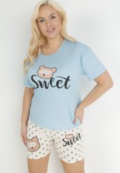 Niebieski 3-częściowy Komplet Piżamowy z T-shirtem Spodniami i Szortami Nitte. Niebieskie piżamy Born2be, l, bez wzorów, bez kołnierzyka, bez ramiączek, długie. W wyprzedaży za 55.99 zł.