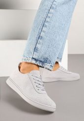 Szare Tenisówki z Perforowaną Cholewką Ellivene. Szare trampki Renee, bez wzorów, z jeansu, bez zapięcia. W wyprzedaży za 55.99 zł.