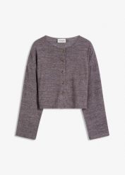 Kardigan z cienkiej prążkowanej dzianiny. Brązowe swetry bonprix, bez wzorów, z dzianiny, bez ramiączek. Za 82.99 zł.