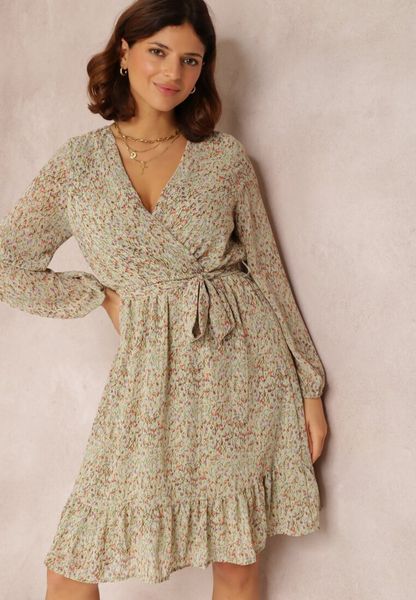 Miętowa Sukienka Olaleia. Zielone sukienki Renee, l, bez wzorów, z tkaniny, klasyczne, bez kołnierzyka, bez ramiączek, maxi, kopertowe. Za 59.99 zł.