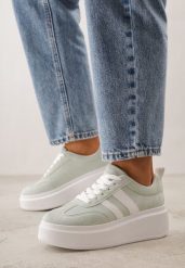 Zielone Sneakersy Typu Kultowe Tenisówki na Platformie Redoreve. Zielone trampki Renee, bez wzorów, z jeansu, klasyczne, bez zapięcia. Za 119.99 zł.