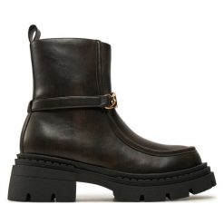 Botki TWINSET. Brązowe botki Twinset, bez wzorów, bez obcasa, na płaskiej podeszwie, bez zapięcia. Za 829.99 zł.
