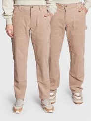 Leeves Spodnie materiałowe Unisex Corduroy Beżowy Relaxed Fit. Brązowe spodnie materiałowe Leeves, bez wzorów, z bawełny. Za 209.99 zł.