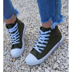 Wysokie uniwersalne trampki Khaki /B2-1 9184 S078/ 41. Brązowe trampki NoName, bez wzorów, bez zapięcia. Za 15.90 zł.