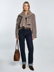 Sweter damski v-neck oversize z dodatkiem wełny brązowy Violina 804. Brązowe swetry BIG STAR, l, bez wzorów, z dzianiny, biznesowe, bez ramiączek. Za 229.99 zł.