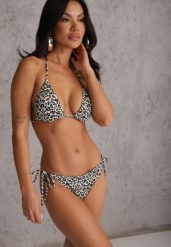 Panterkowe Bikini z Wiązaniem Biustonosz i Majtki Figi Sheira. Białe bikini Renee, bez wzorów, wakacyjne. Za 89.99 zł.