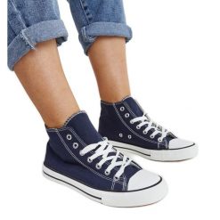 Granatowe wysokie trampki Eliska niebieskie. Niebieskie trampki bez wzorów, bez zapięcia. Za 74.48 zł.