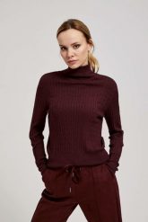 Cienki sweter z golfem kasztanowy. Brązowe swetry MOODO, l, bez wzorów, z poliamidu, bez ramiączek. W wyprzedaży za 43.99 zł.