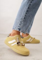 Żółte Sneakersy Typu Tenisówki Ozdobione Koralikami Daemeli. Żółte trampki Renee, bez wzorów, z jeansu, klasyczne, bez zapięcia. Za 99.99 zł.