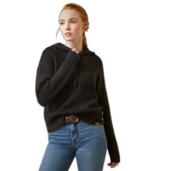 Bluza z kapturem damska Ariat Los Altos. Czarne bluzy Ariat, na zimę, bez wzorów, z wełny, bez ramiączek, z kapturem. W wyprzedaży za 480.00 zł.