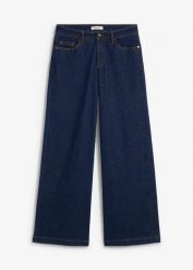 Jeansy wide leg, średni stan, pełna długość. Niebieskie jeansy bonprix, bez wzorów, z jeansu. Za 124.99 zł.