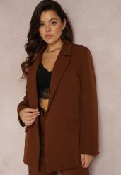 Brązowa Marynarka Oversize Niezapinana Charme. Brązowe marynarki i żakiety Renee, l, bez wzorów, z materiału, bez ramiączek. W wyprzedaży za 111.99 zł.